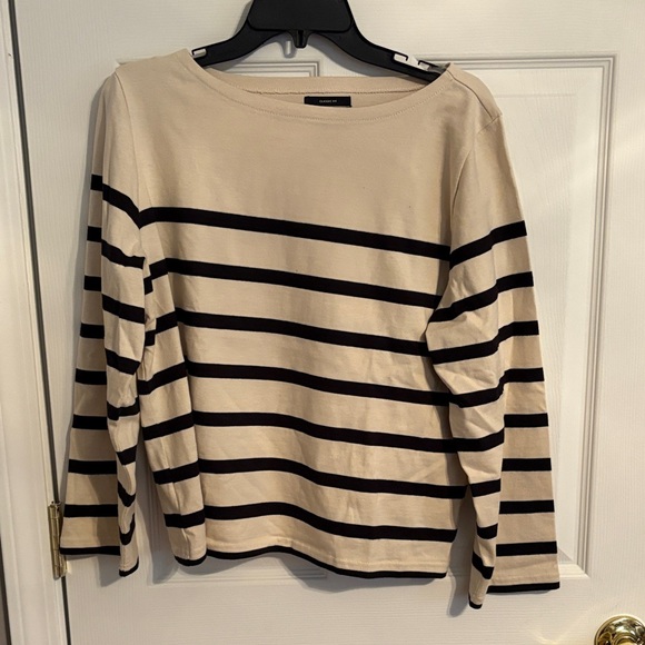 J. Crew Tops - J. Crew Cream and Black Striped Long Sleeve Top